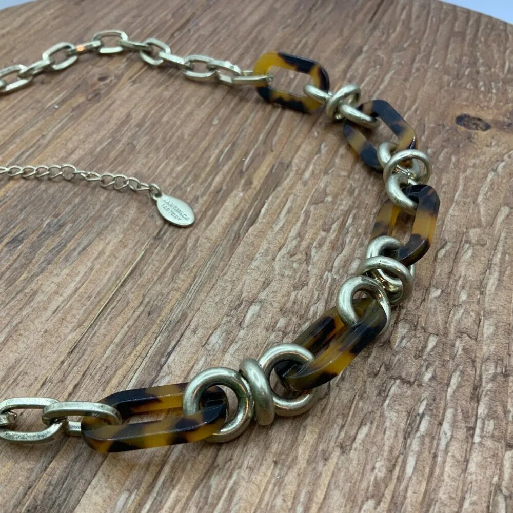 Ann Taylor Factory Open Link Acrylic Tortoise Shell Gold Tone Necklace